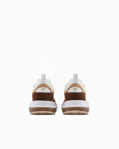Emporio Armani Mesh Sneakers With Laminated Details And Signature Logo Beige