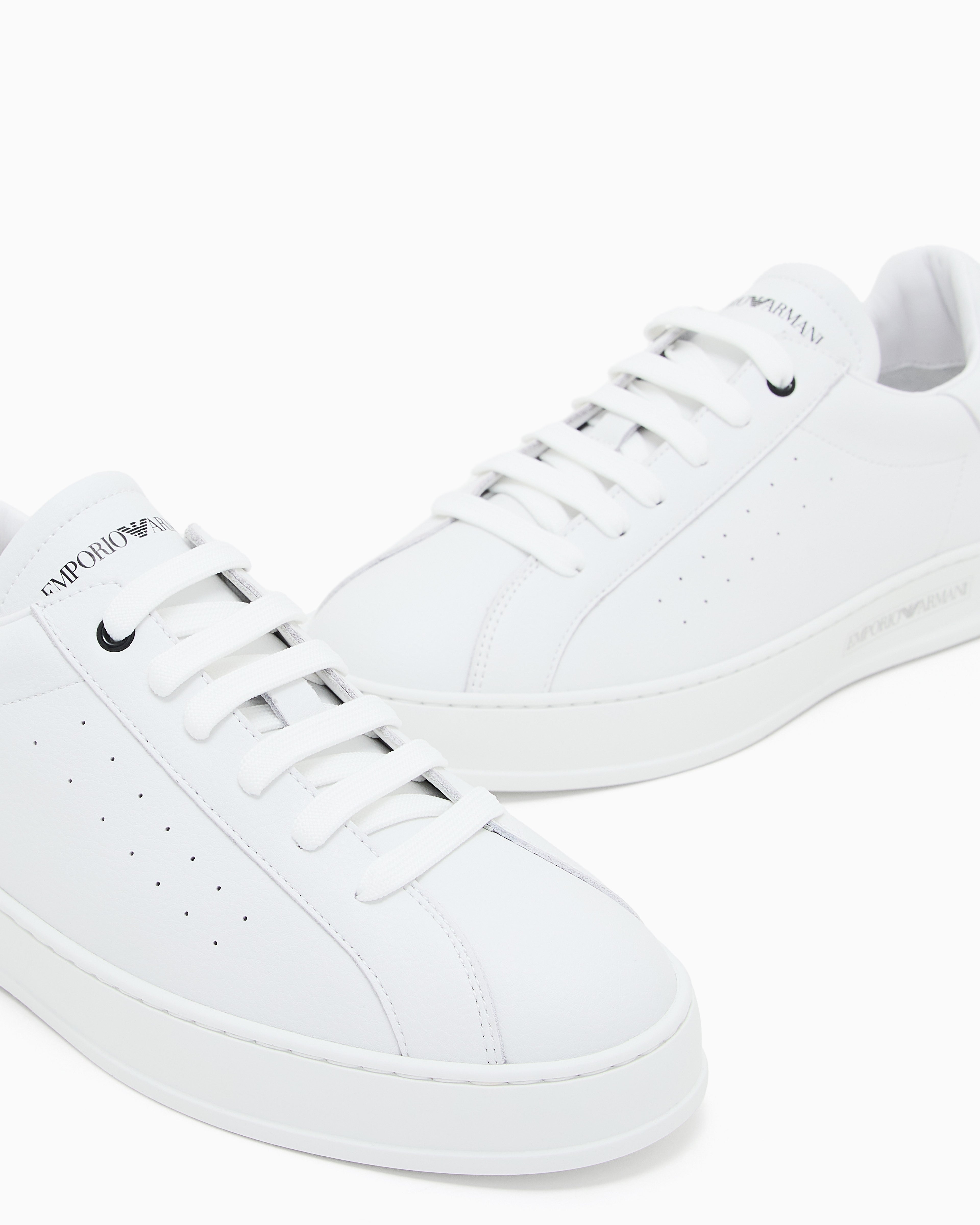 Emporio Armani Leather Sneakers With Logo White