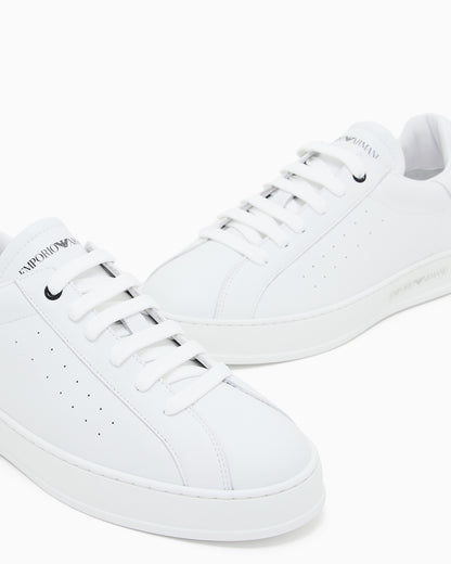 Emporio Armani Leather Sneakers With Logo White