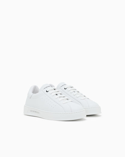 Emporio Armani Leather Sneakers With Logo White
