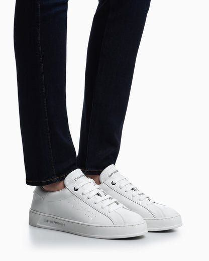 Emporio Armani Leather Sneakers With Logo White