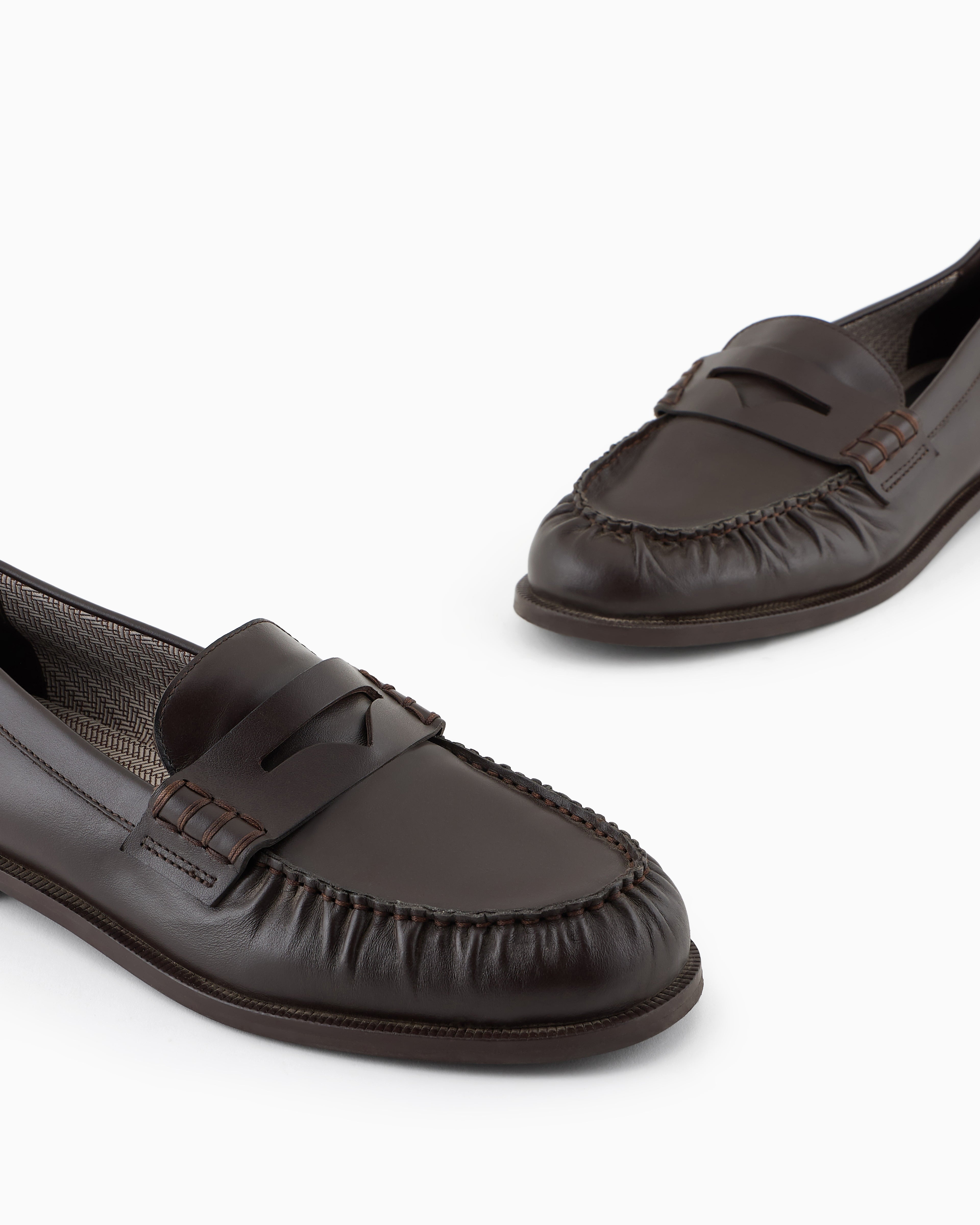 Emporio Armani Smooth Leather Loafers Brown