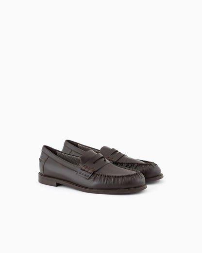 Emporio Armani Smooth Leather Loafers Brown