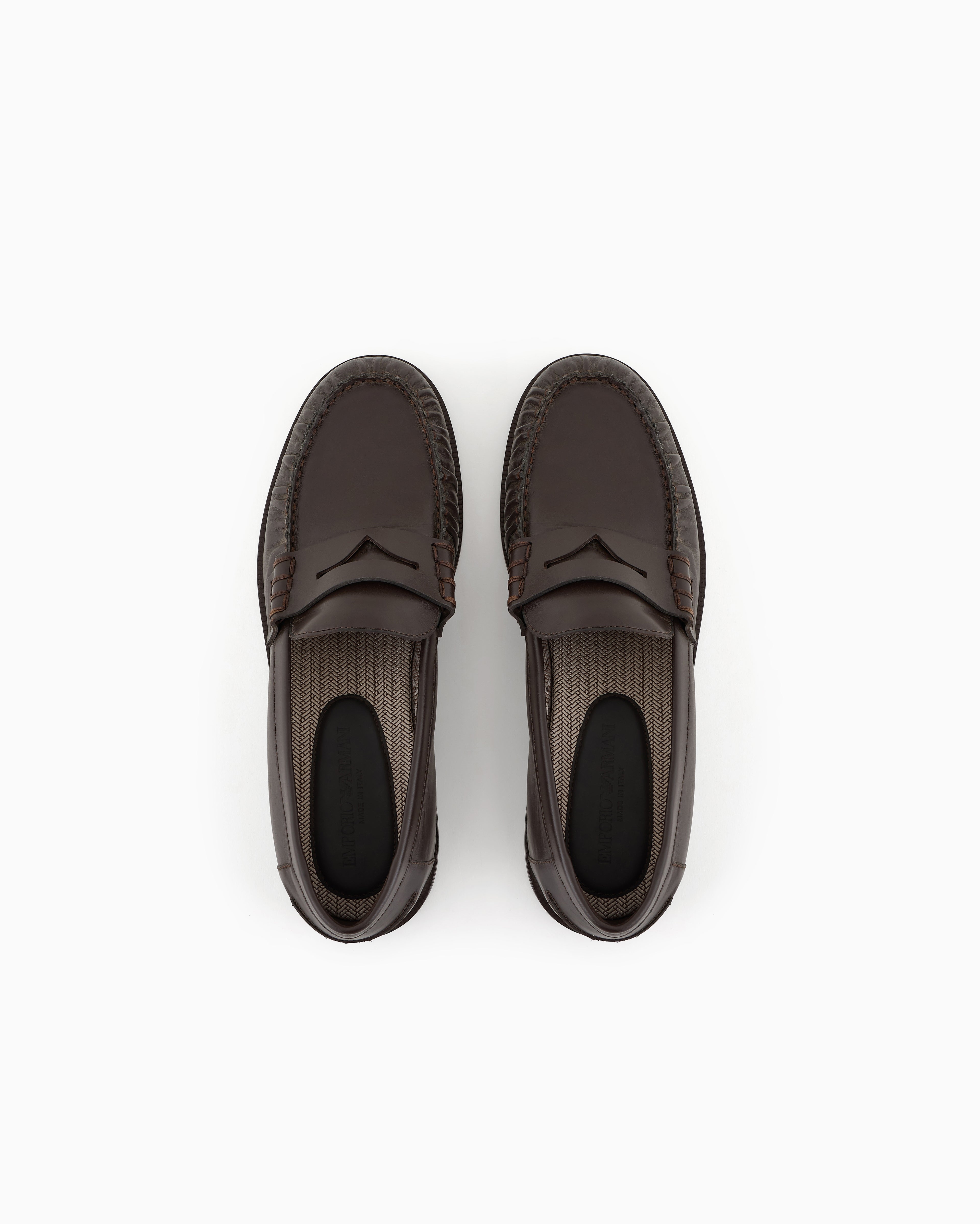 Emporio Armani Smooth Leather Loafers Brown