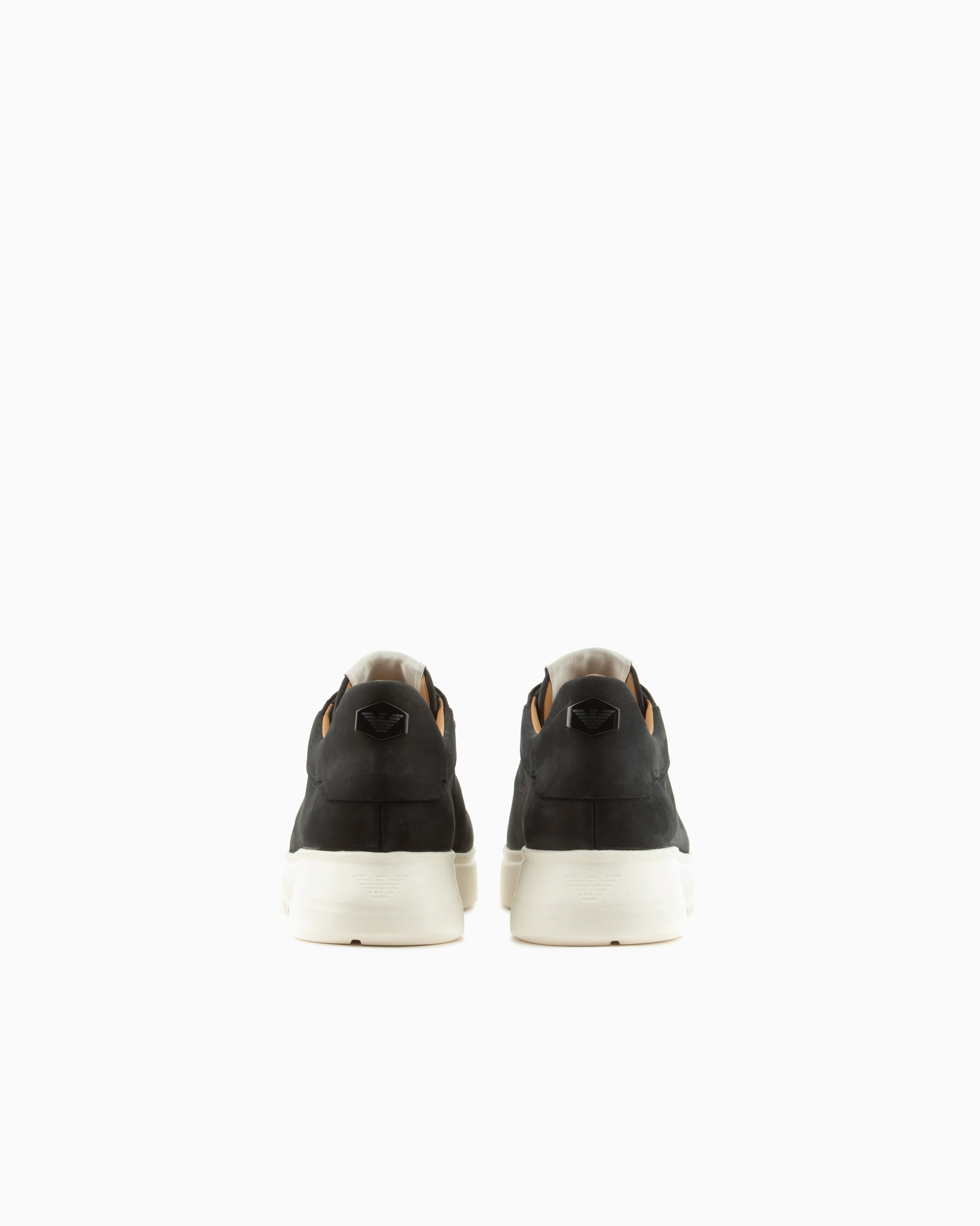 Emporio Armani Sneaker With Knurled Soles In Nubuck Leather Essential Black