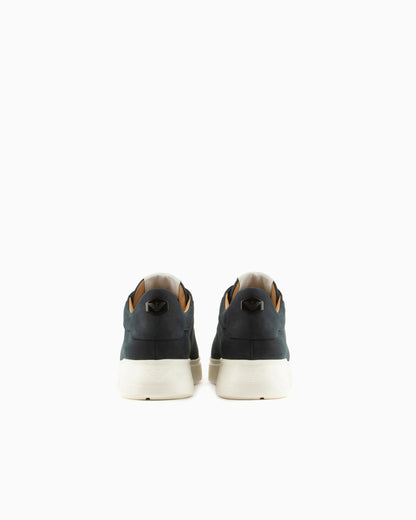 Emporio Armani Sneaker With Knurled Soles In Nubuck Leather Essential Blue