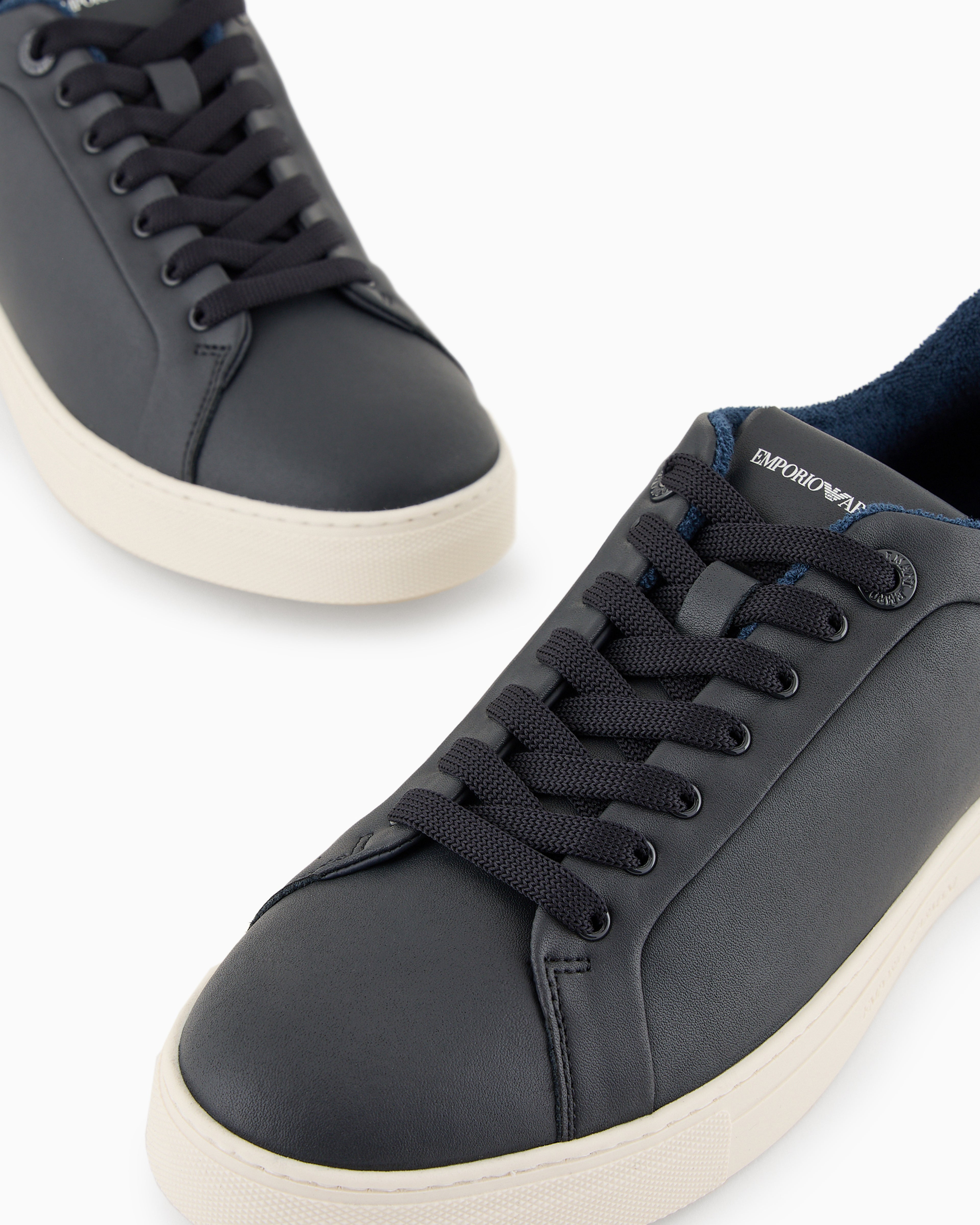 Emporio Armani Supple Leather Sneakers Navy Blue