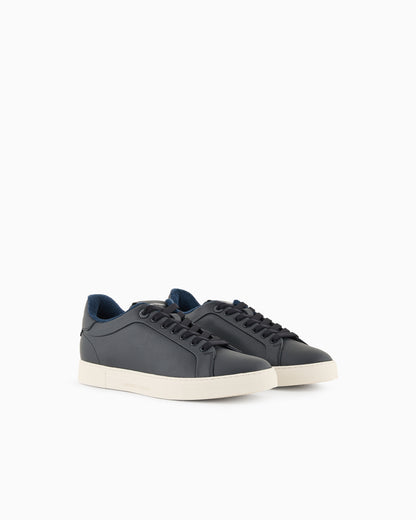 Emporio Armani Supple Leather Sneakers Navy Blue
