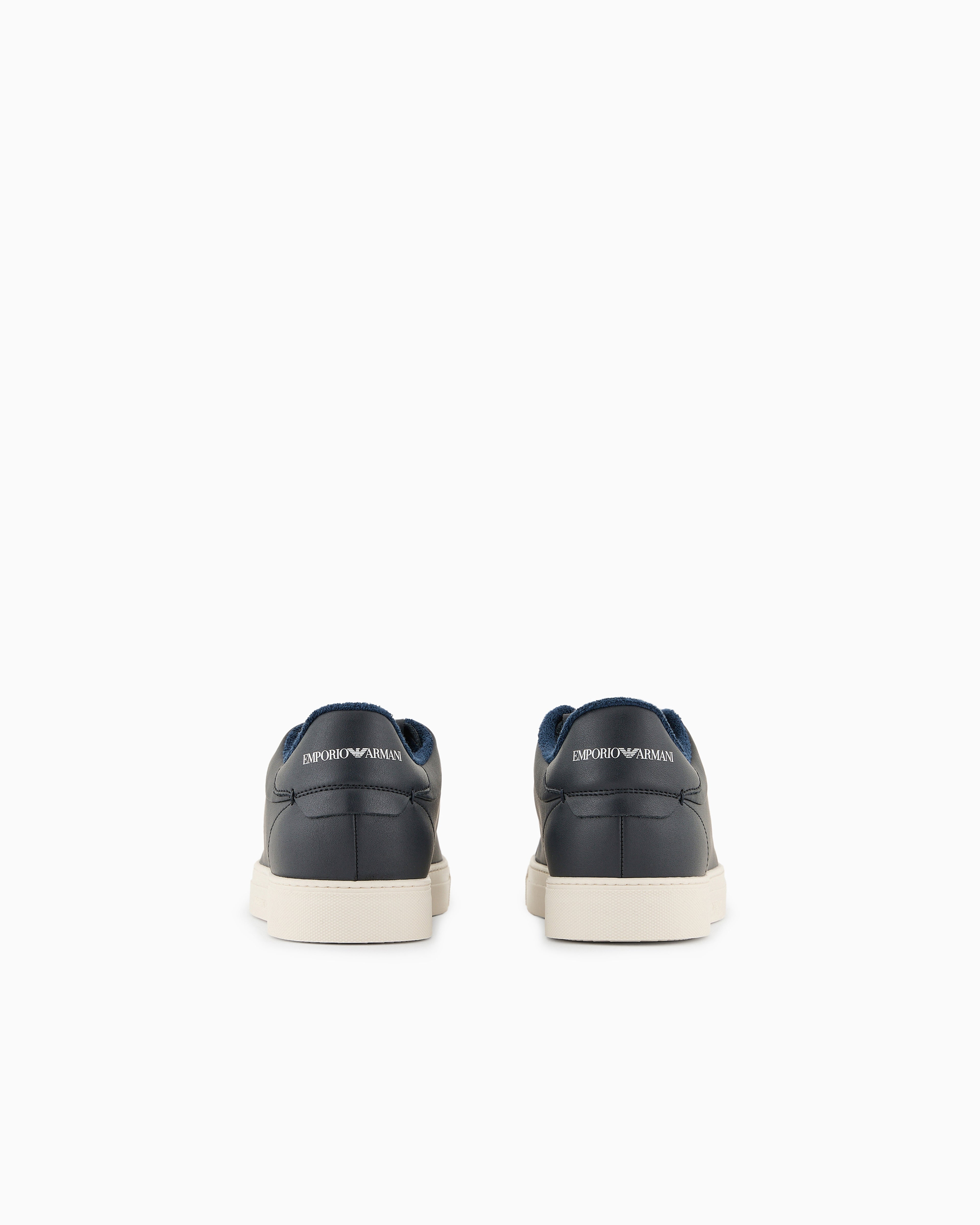 Emporio Armani Supple Leather Sneakers Navy Blue