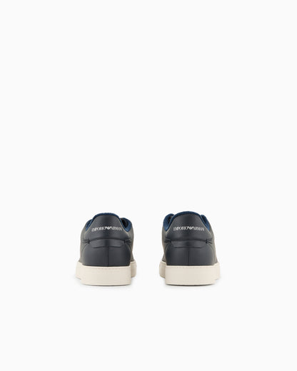 Emporio Armani Supple Leather Sneakers Navy Blue