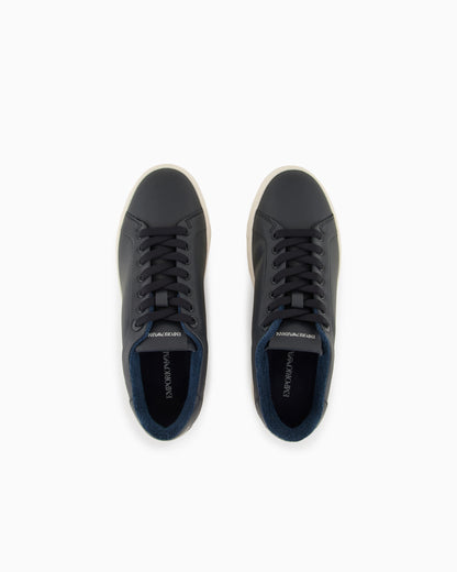 Emporio Armani Supple Leather Sneakers Navy Blue