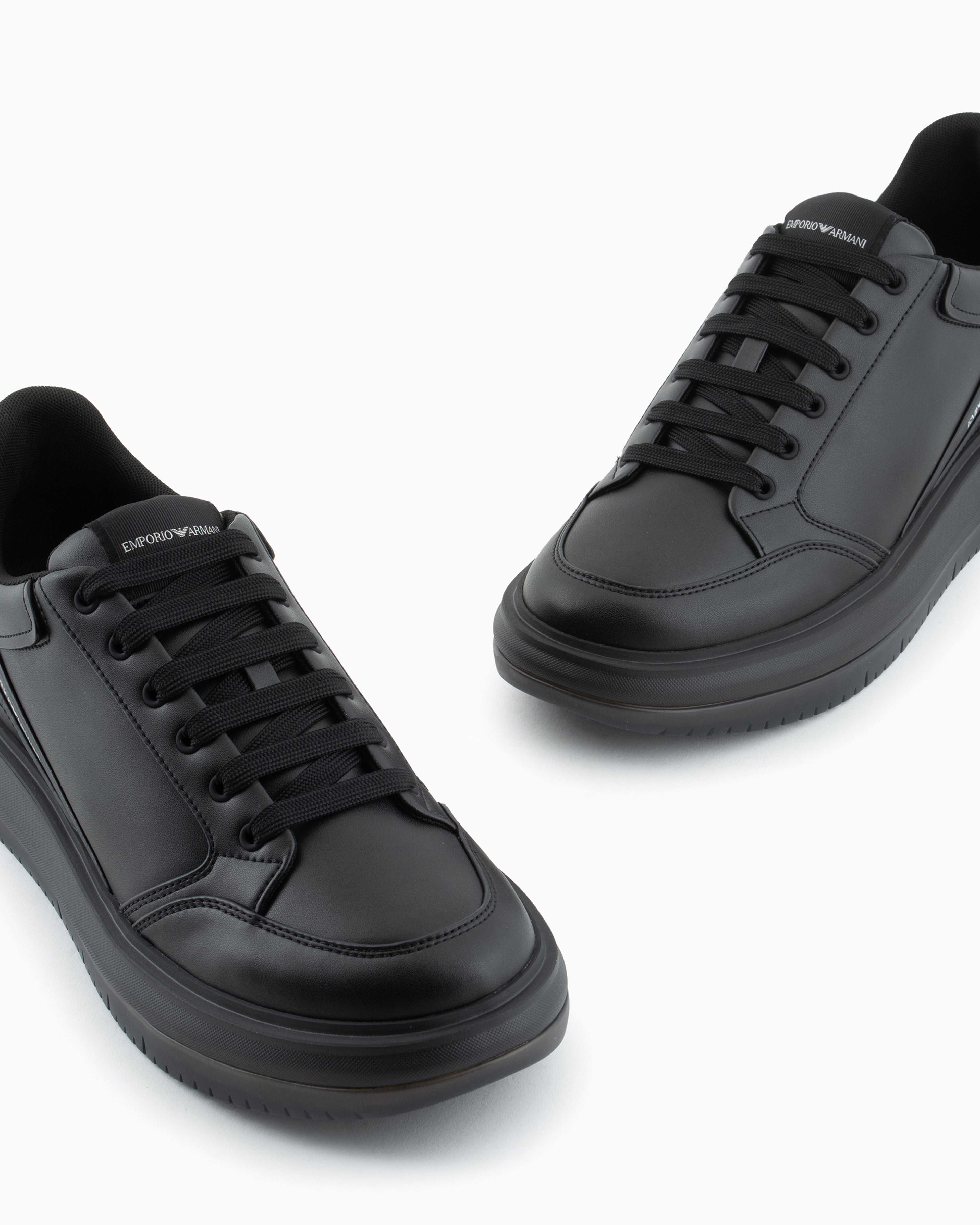 Emporio Armani Leather Sneakers With Side Logo Black