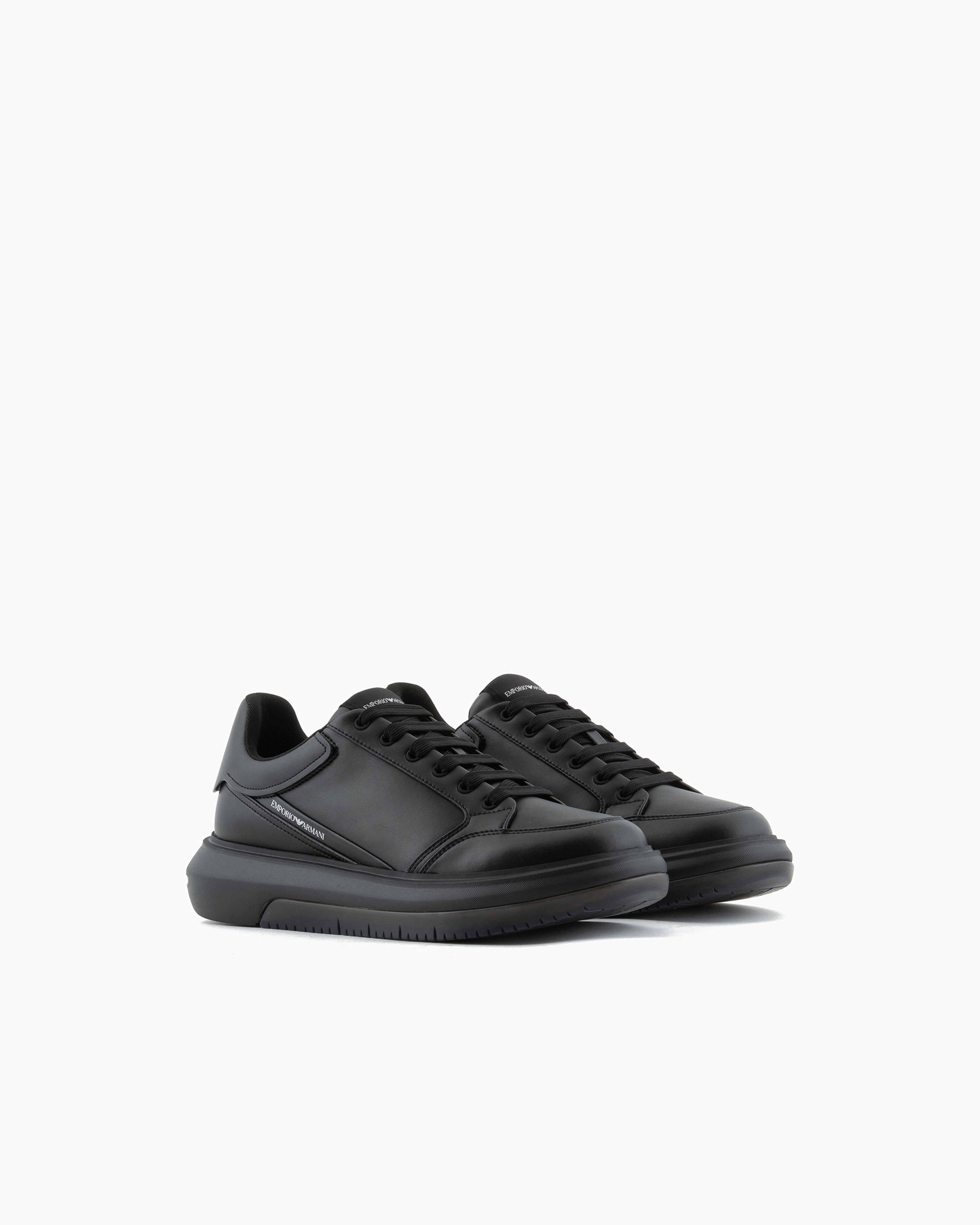 Emporio Armani Leather Sneakers With Side Logo Black