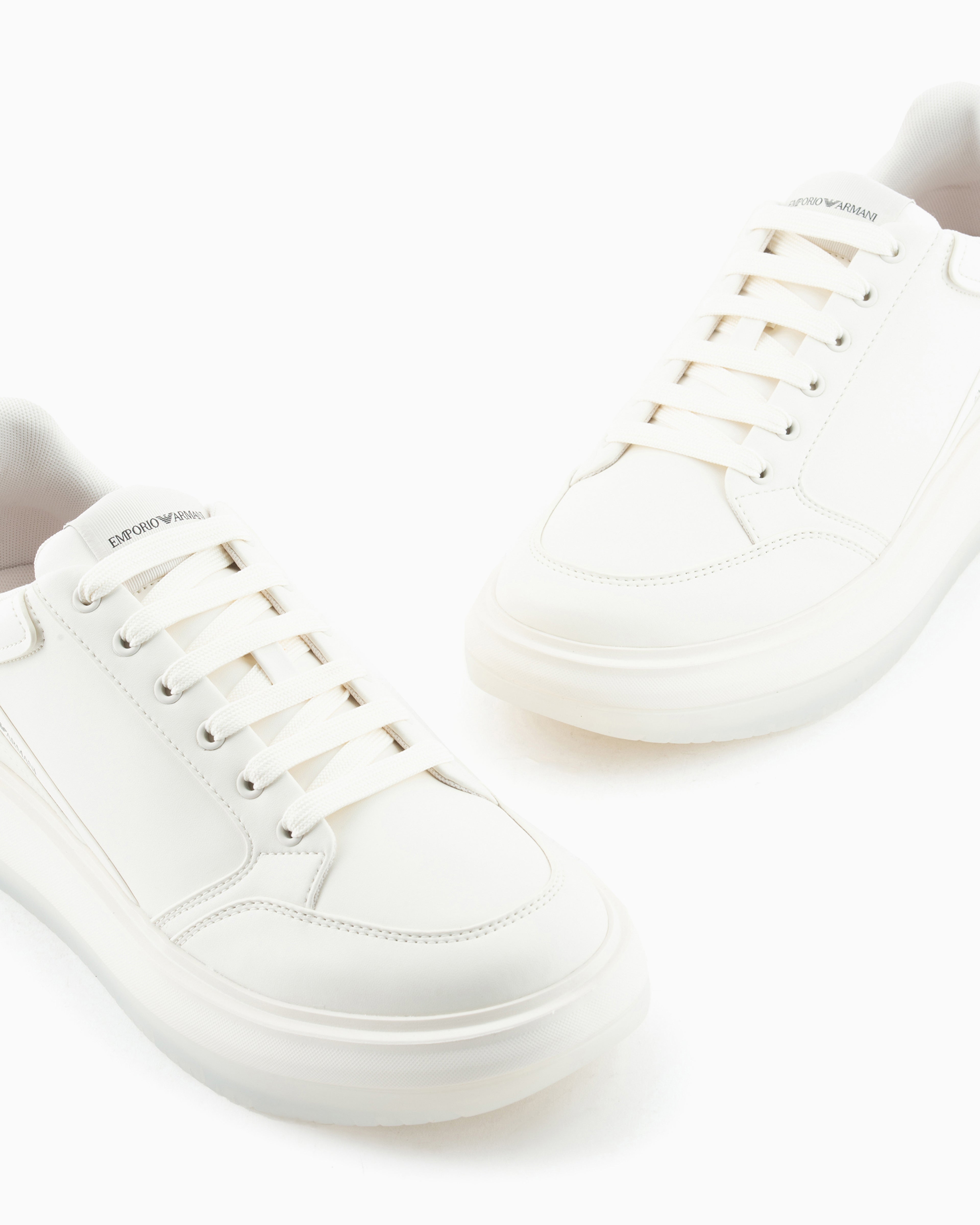 Emporio Armani Leather Sneakers With Side Logo White