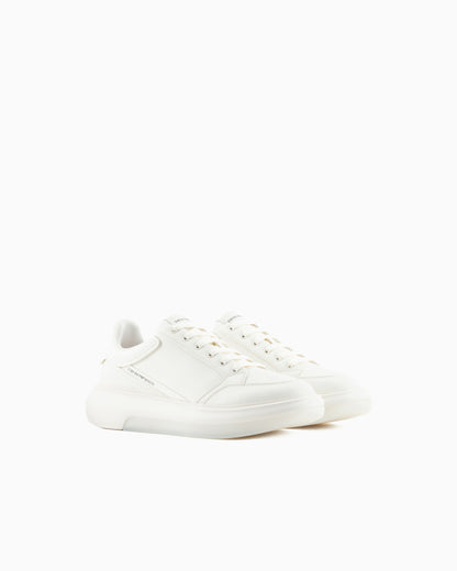 Emporio Armani Leather Sneakers With Side Logo White