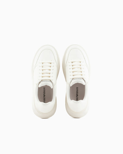 Emporio Armani Leather Sneakers With Side Logo White