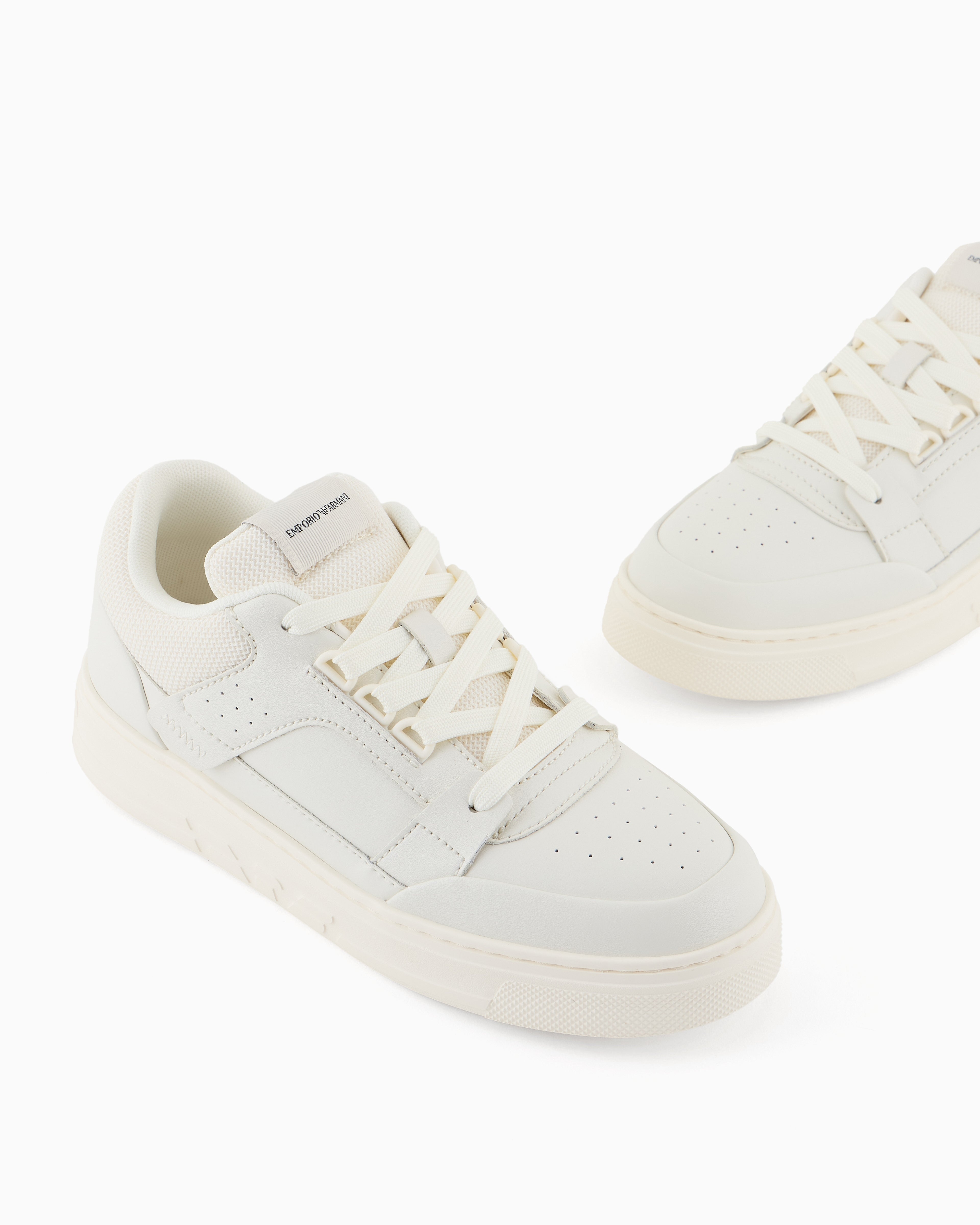 Emporio Armani Leather And Mesh Sneakers With Contrasting Details White
