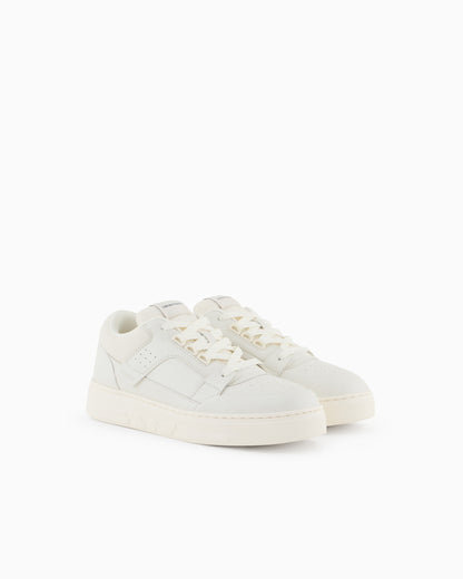 Emporio Armani Leather And Mesh Sneakers With Contrasting Details White