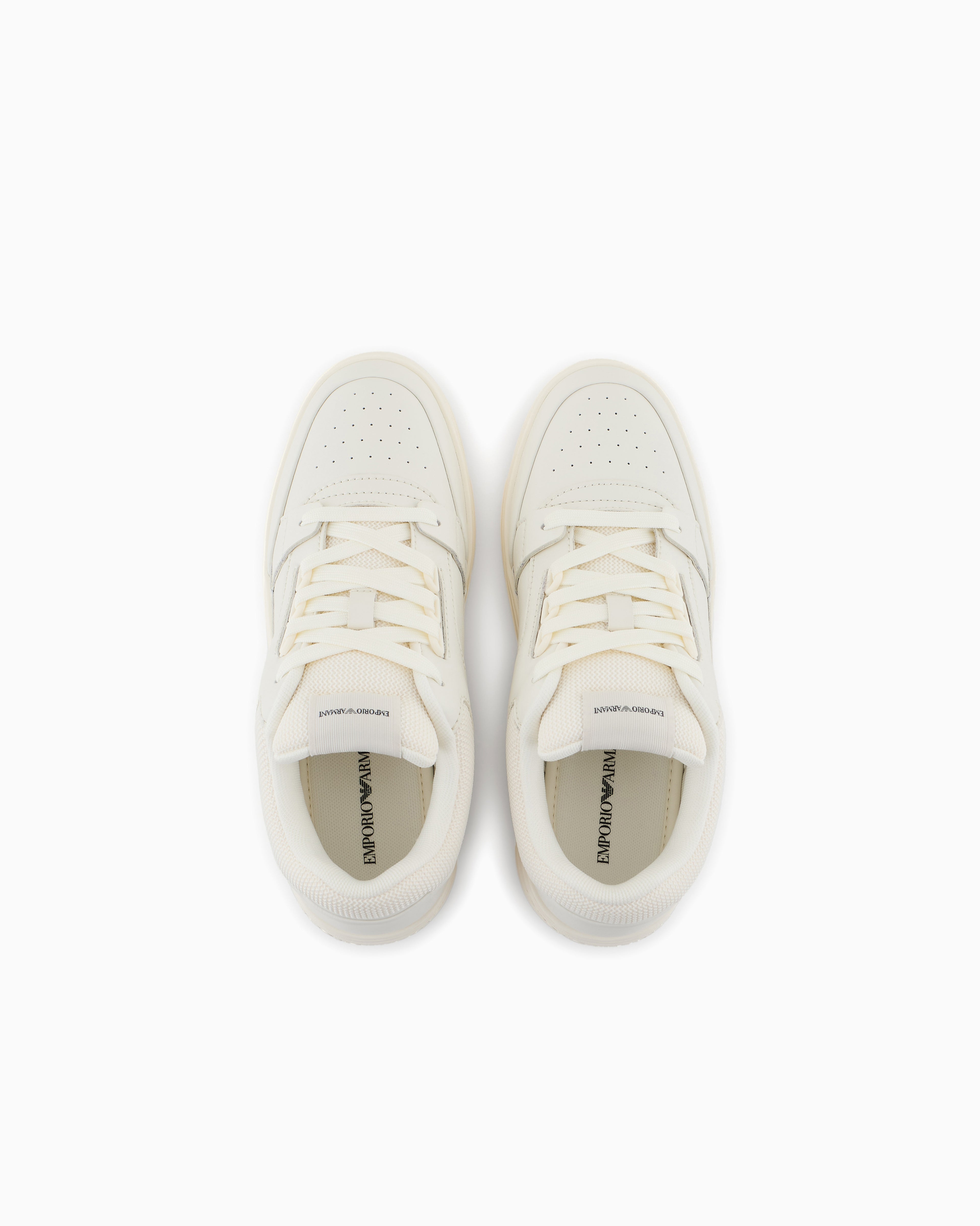 Emporio Armani Leather And Mesh Sneakers With Contrasting Details White