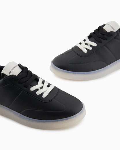 Emporio Armani Leather Sneakers With Semi-Transparent Sole Black