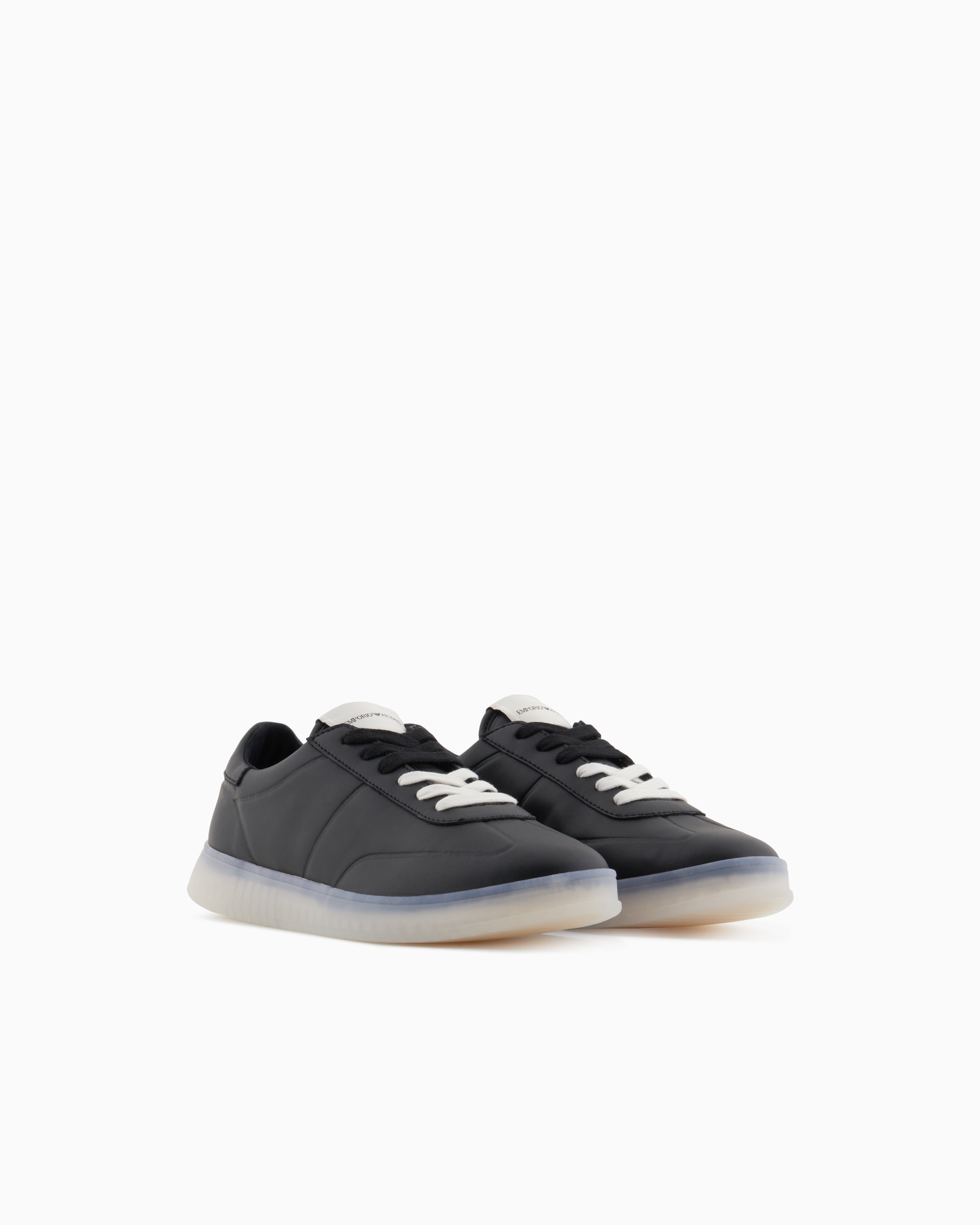 Emporio Armani Leather Sneakers With Semi-Transparent Sole Black