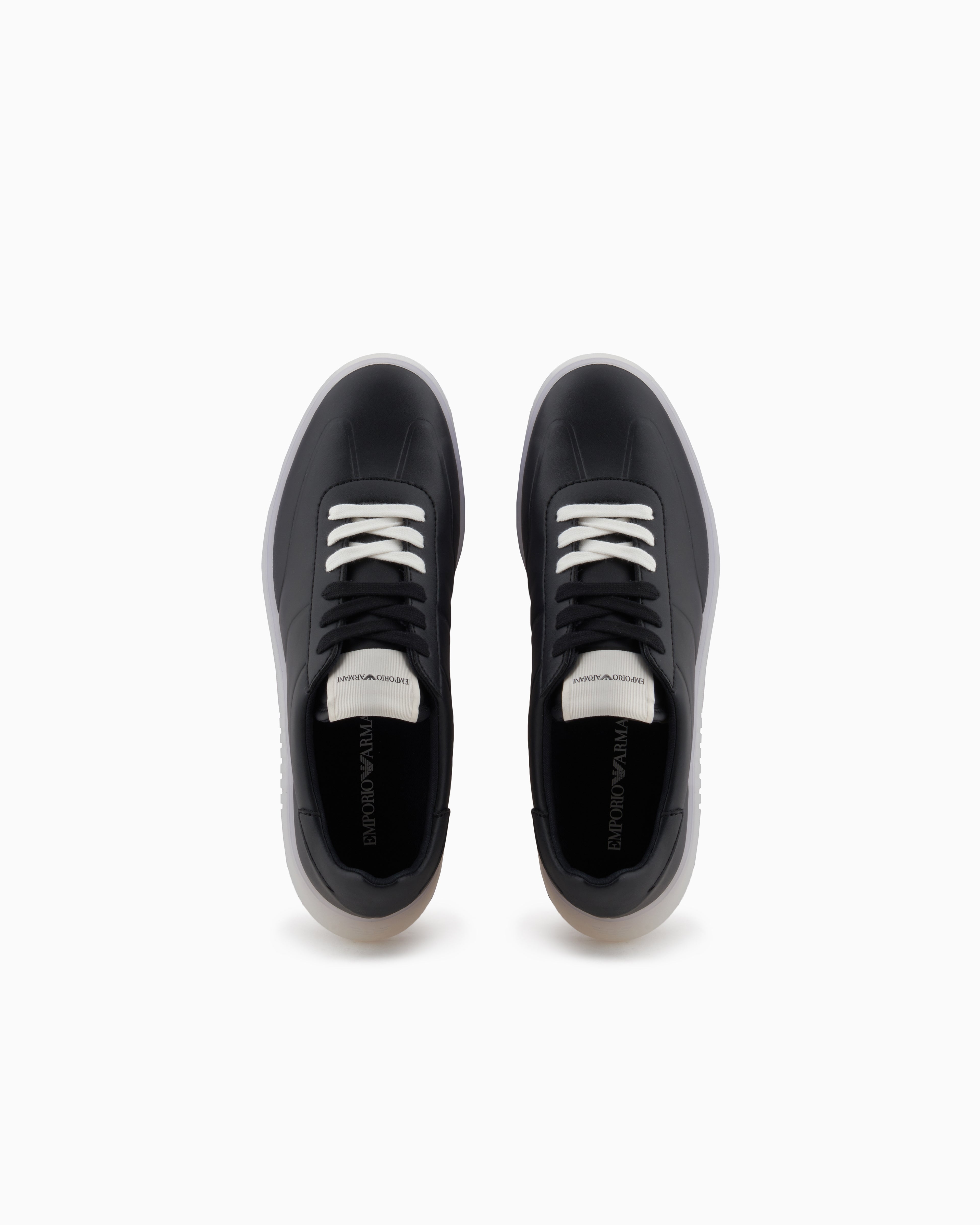 Emporio Armani Leather Sneakers With Semi-Transparent Sole Black