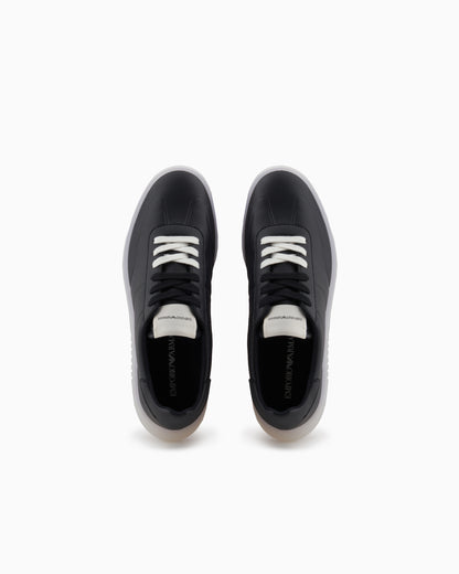 Emporio Armani Leather Sneakers With Semi-Transparent Sole Black