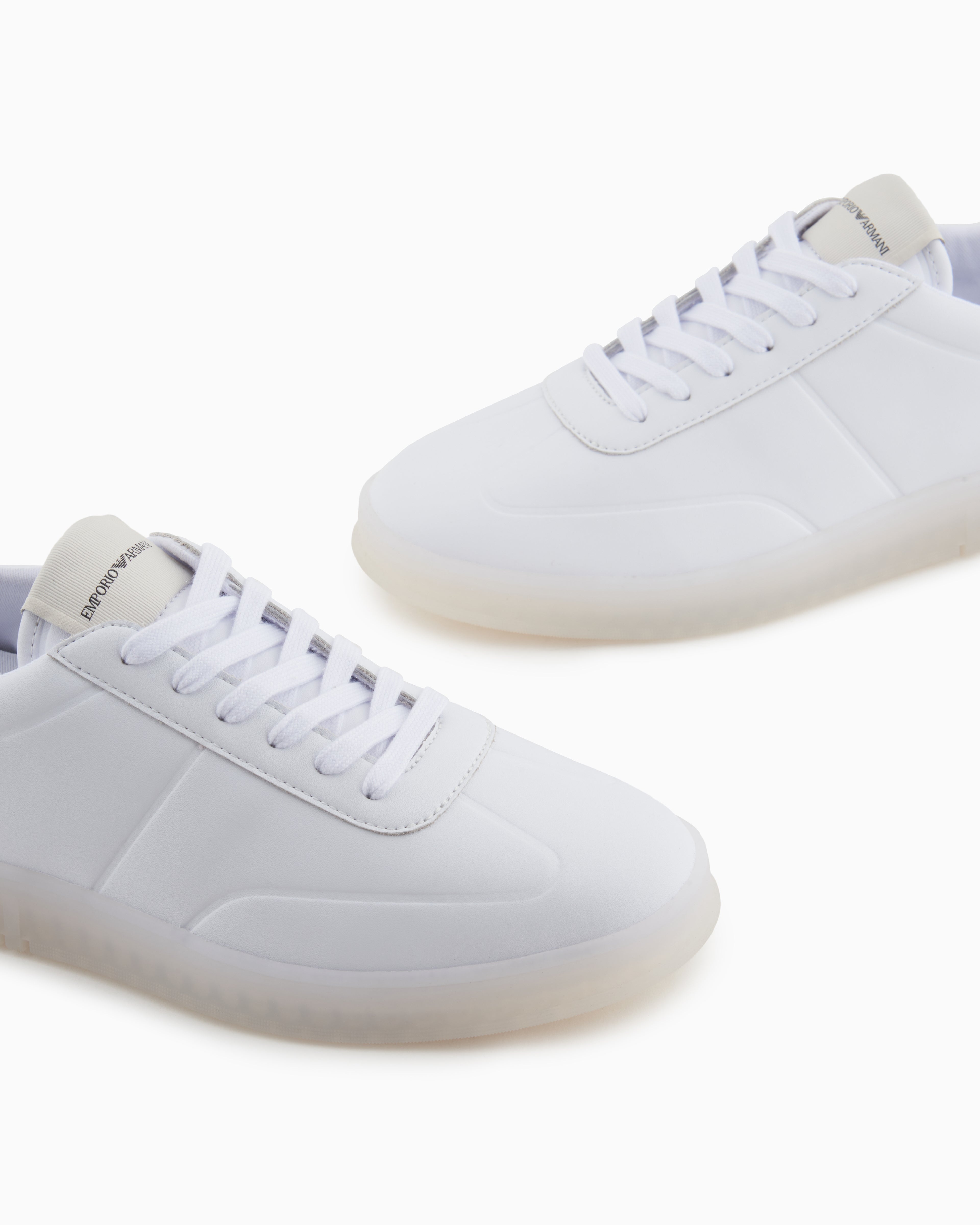 Emporio Armani Leather Sneakers With Semi-Transparent Sole White