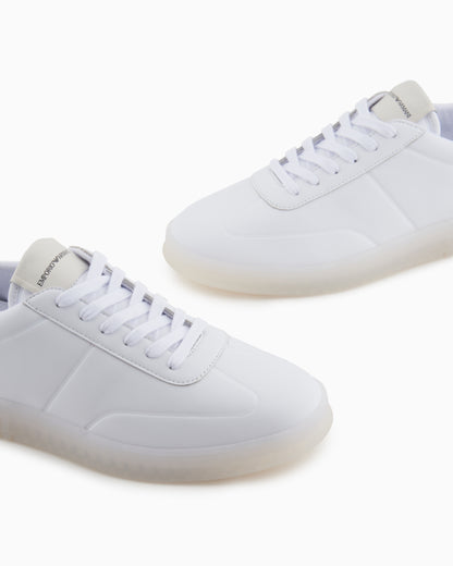 Emporio Armani Leather Sneakers With Semi-Transparent Sole White
