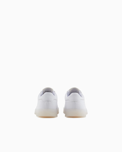 Emporio Armani Leather Sneakers With Semi-Transparent Sole White