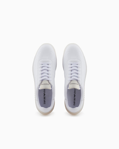 Emporio Armani Leather Sneakers With Semi-Transparent Sole White