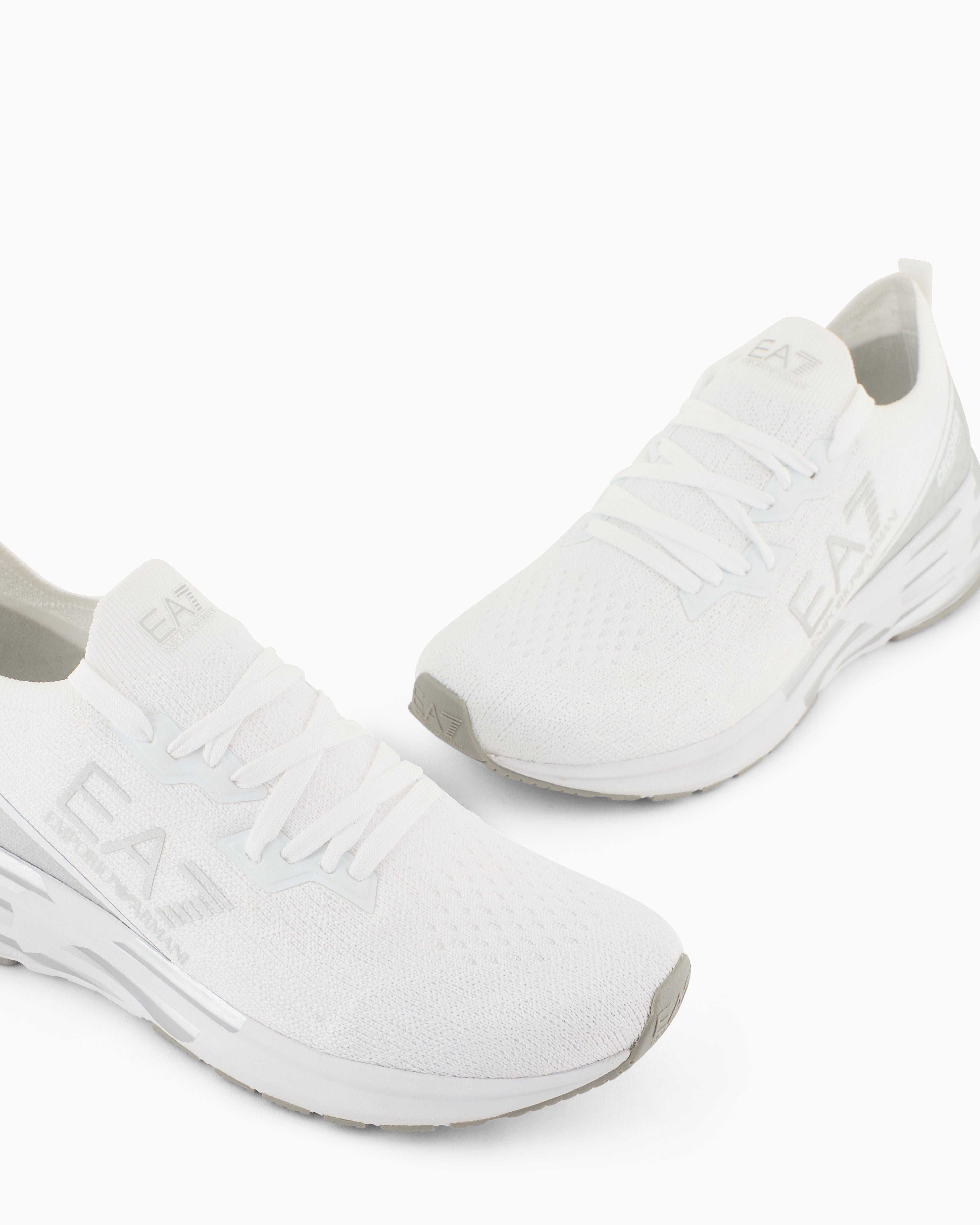 Ea7 Mesh Sneaker For Running With Cushioned Rubber Sole White