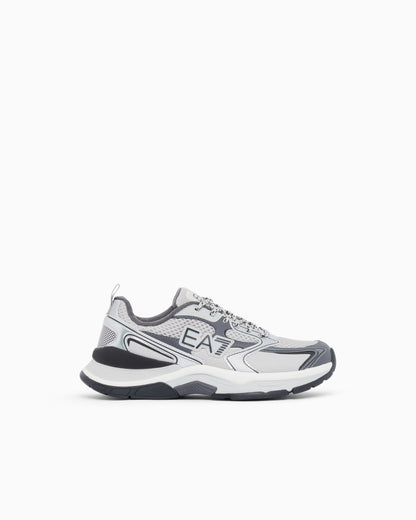 Ea7 Sneaker Predator In Mesh And Tumbled Leather Blue