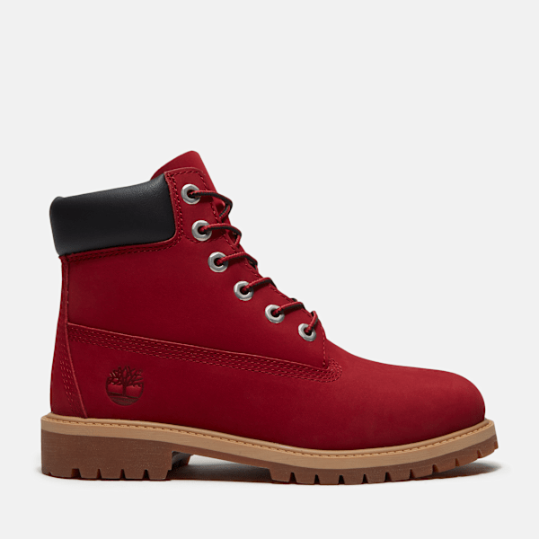 Youth Timberland Premium 6-Inch Waterproof Boot Red Nubuck/Black