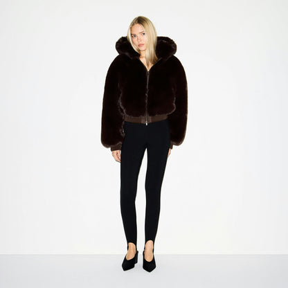 Skims Faux Fur Zip Up Jacket Espresso