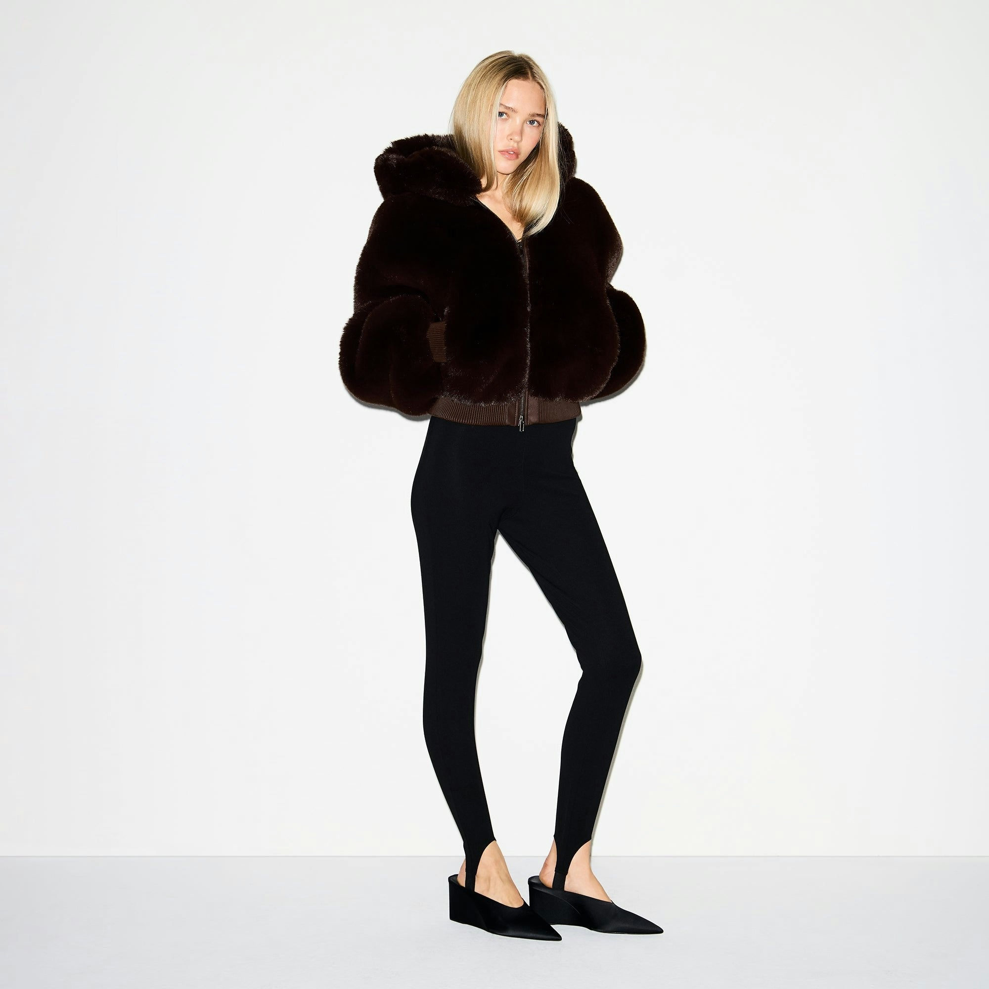 Skims Faux Fur Zip Up Jacket Espresso