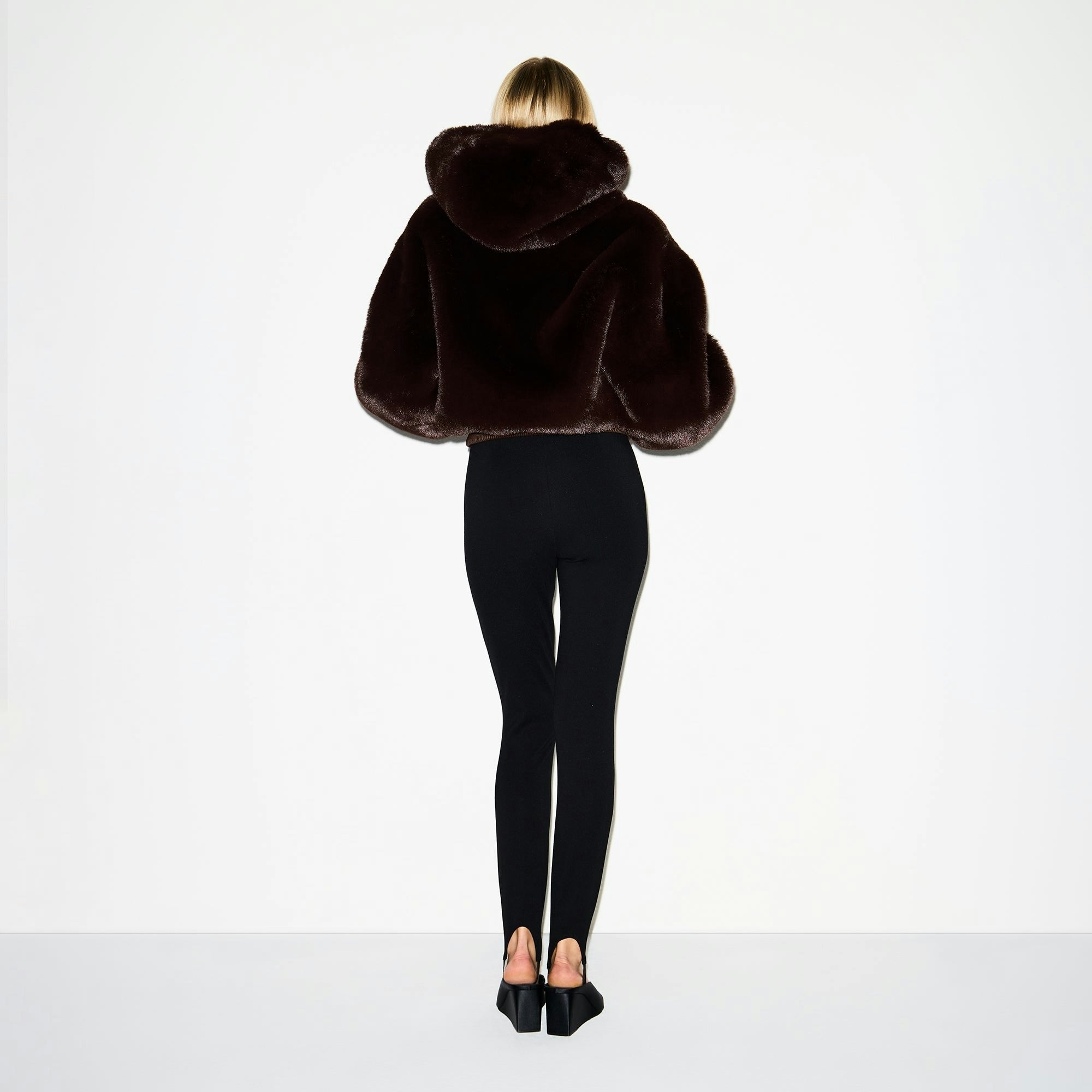 Skims Faux Fur Zip Up Jacket Espresso