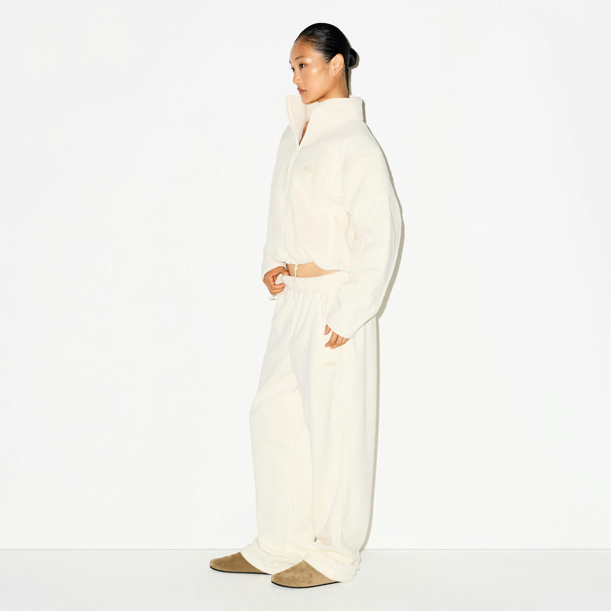 Skims Teddy Boxy Zip Up Jacket Ecru