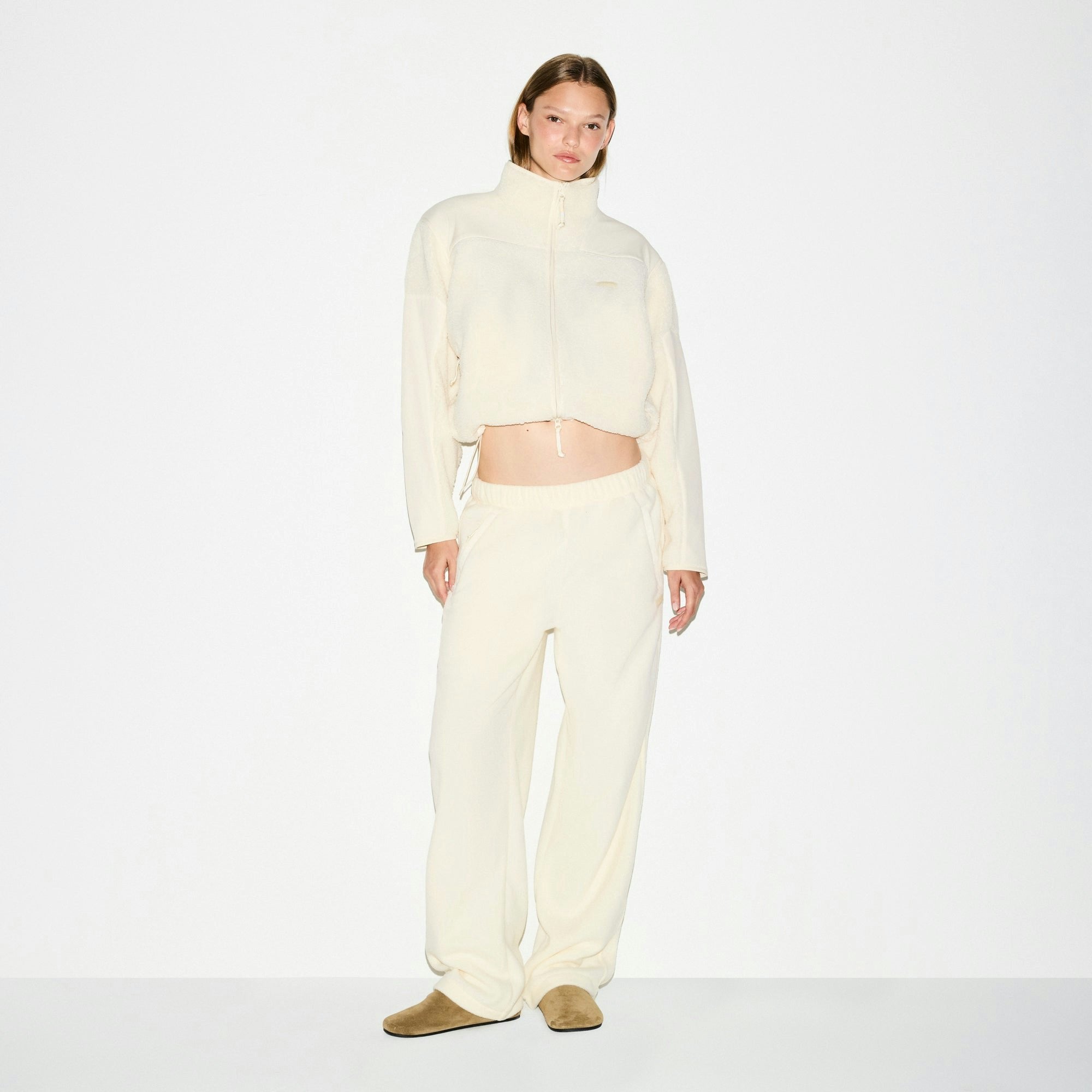 Skims Teddy Boxy Zip Up Jacket Ecru