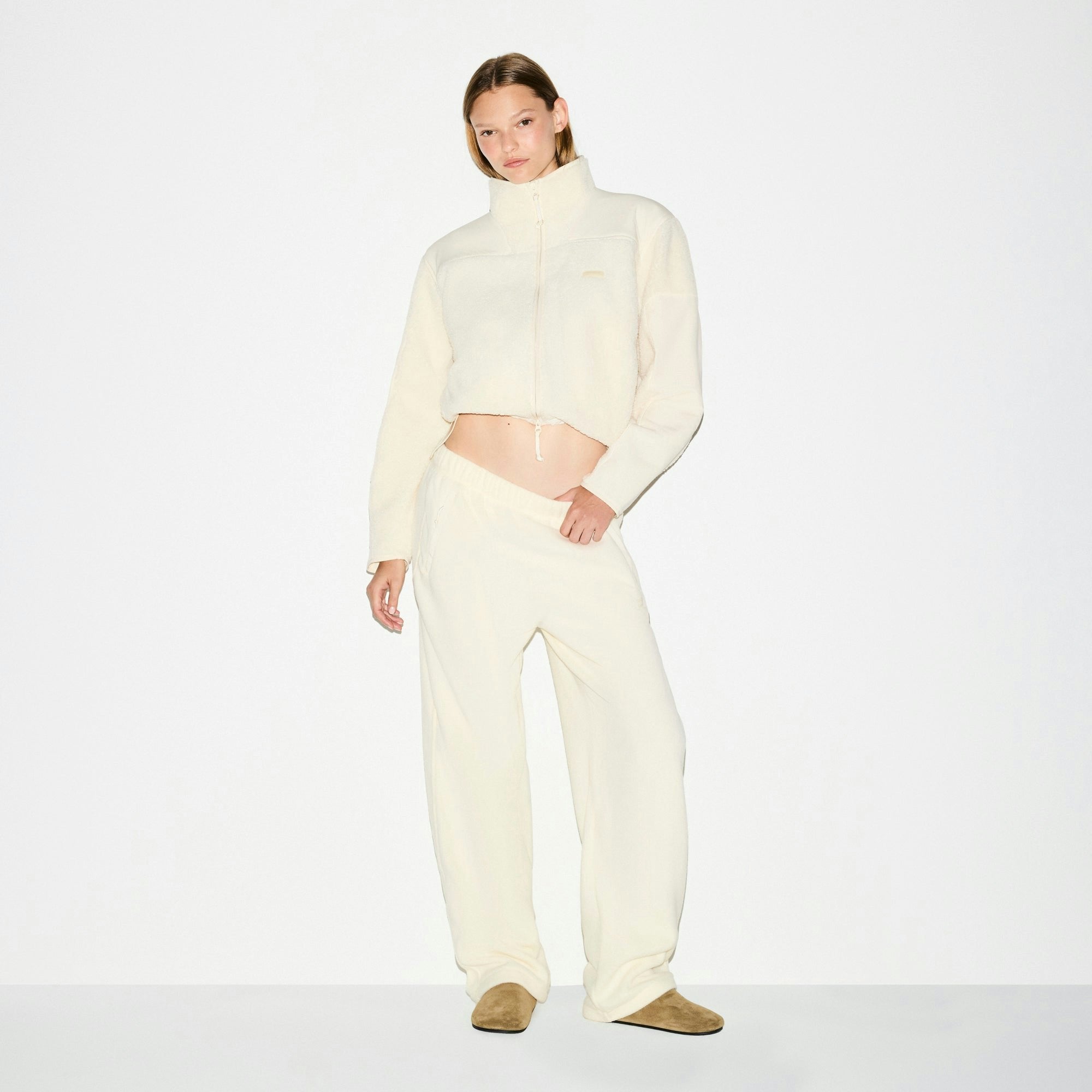 Skims Teddy Boxy Zip Up Jacket Ecru