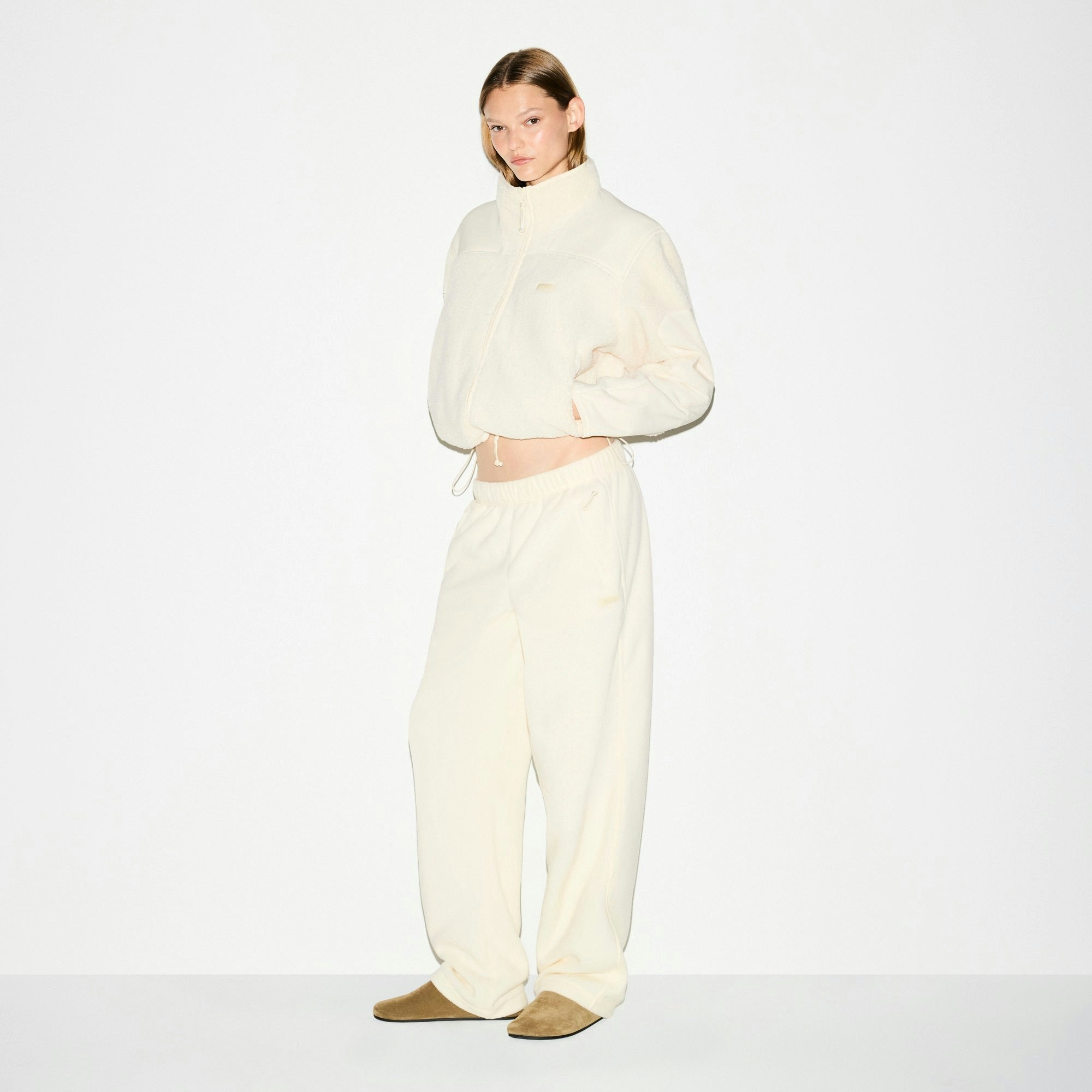 Skims Teddy Boxy Zip Up Jacket Ecru