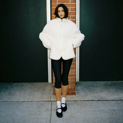 Skims Faux Fur Oversized Mock Neck Jacket Egret