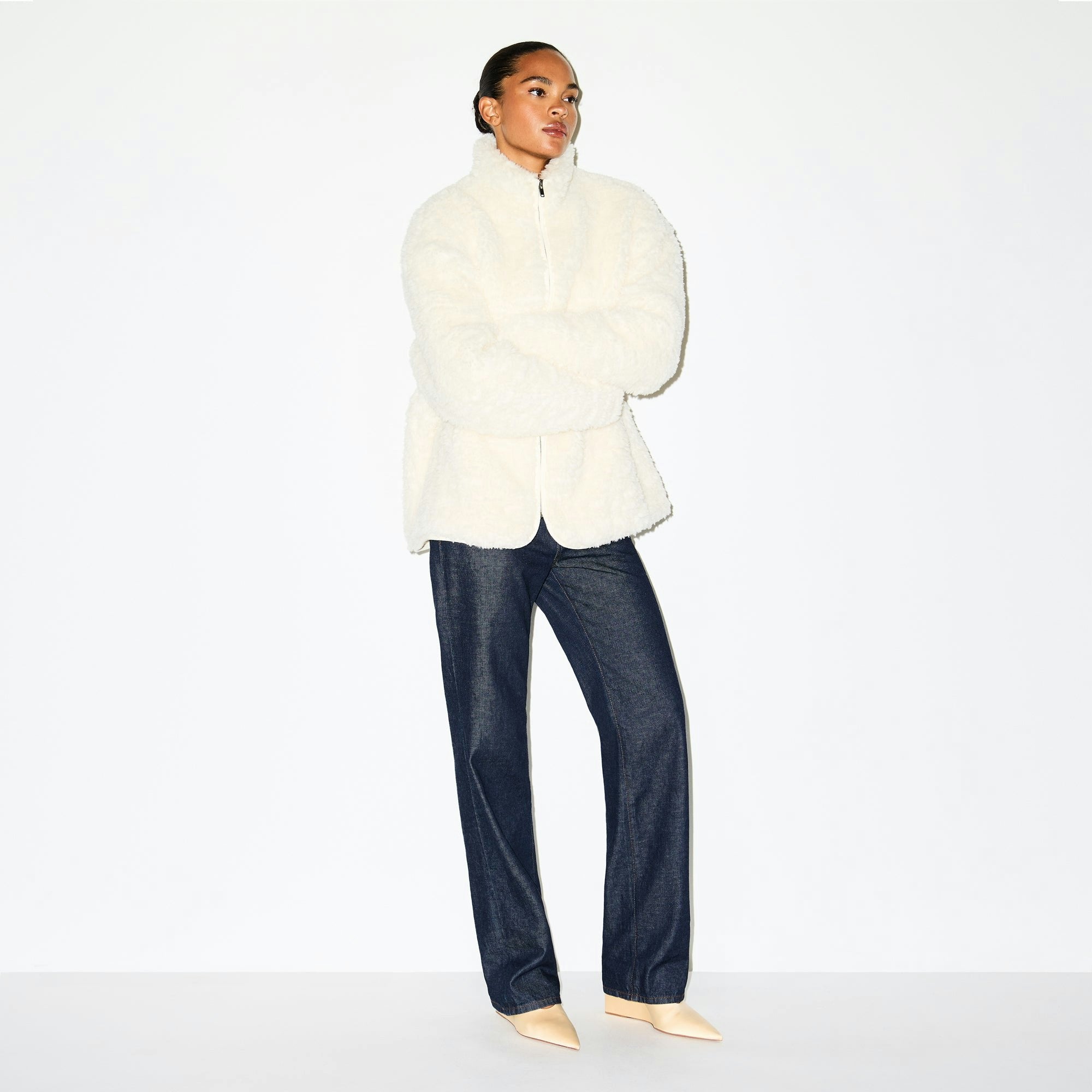 Skims Faux Fur Oversized Mock Neck Jacket Egret