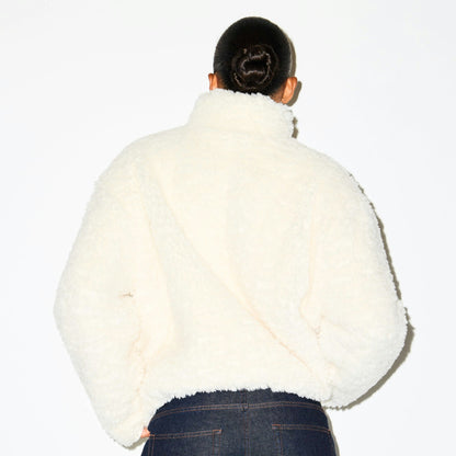 Skims Faux Fur Oversized Mock Neck Jacket Egret