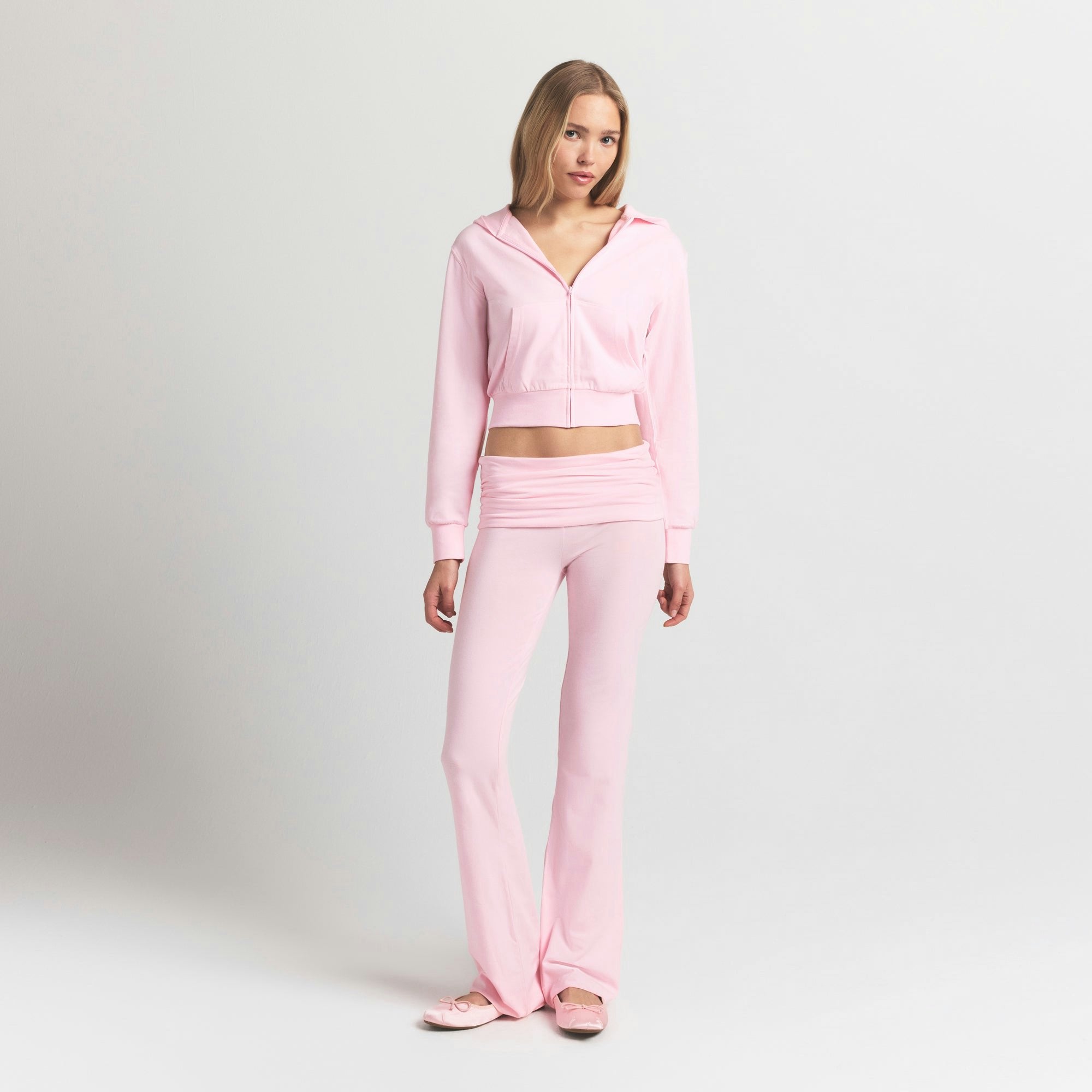 Skims Cotton Jersey Zip Up Hoodie Cherry Blossom