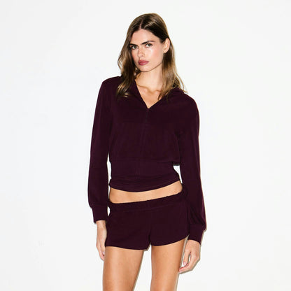 Skims Cotton Jersey Zip Up Hoodie Currant