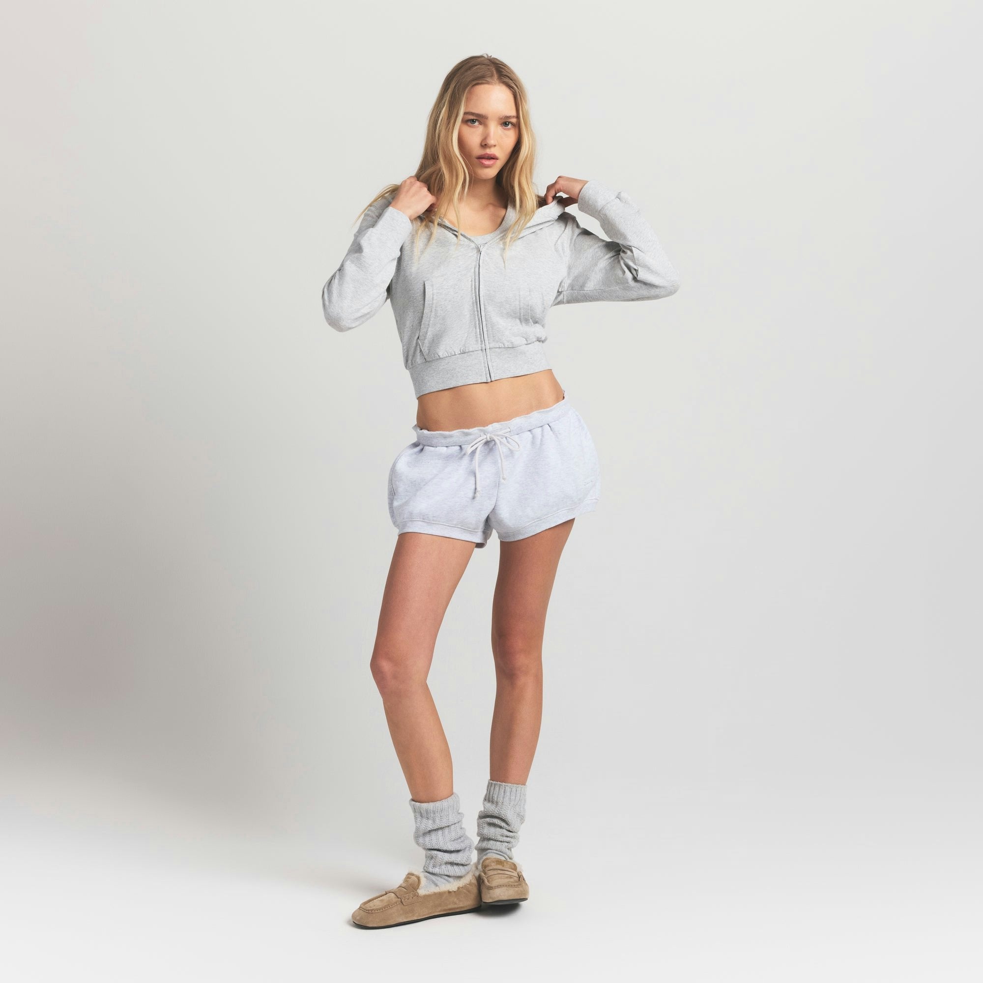 Skims Cotton Jersey Zip Up Hoodie Light Heather Grey