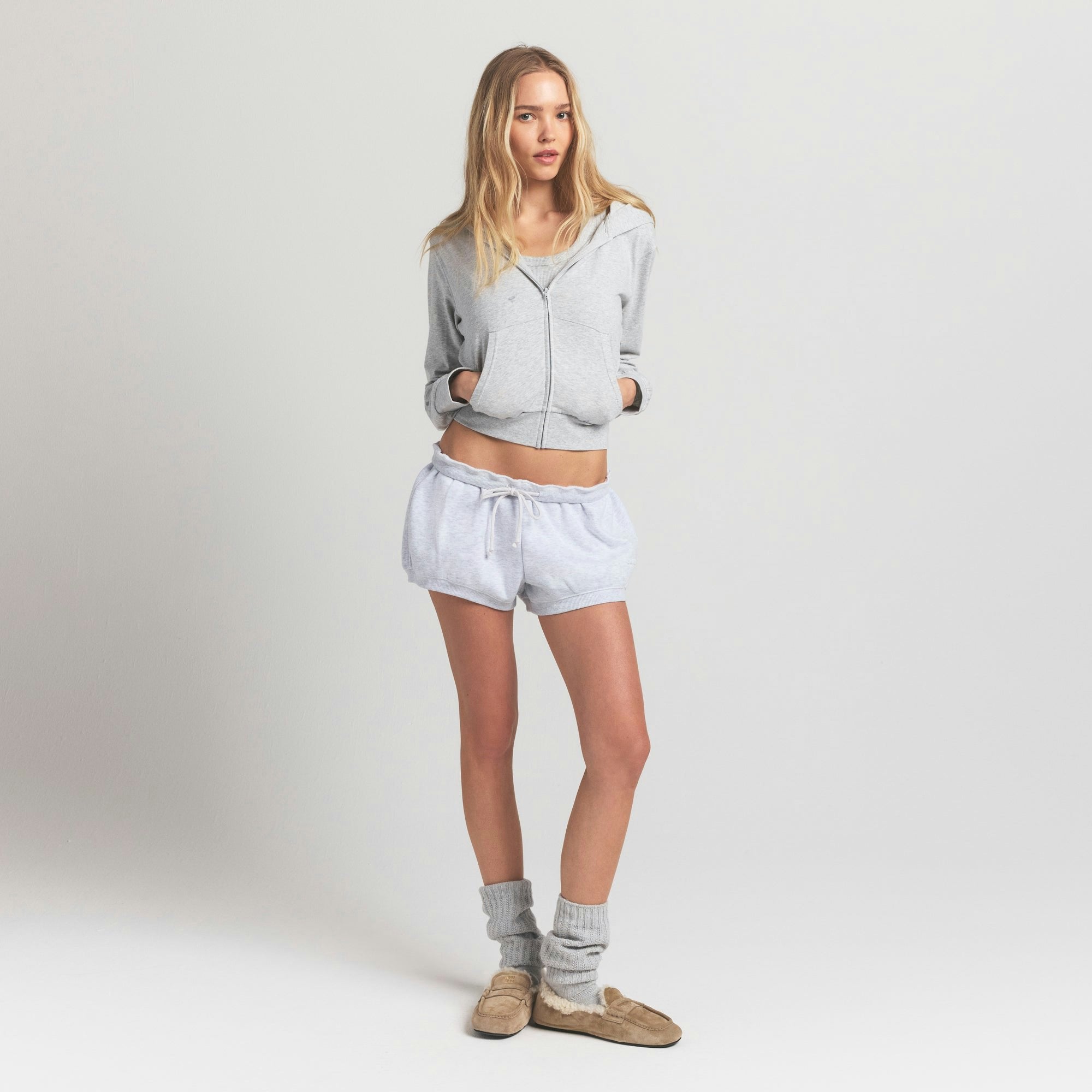 Skims Cotton Jersey Zip Up Hoodie Light Heather Grey