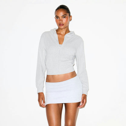 Skims Cotton Jersey Zip Up Hoodie Light Heather Grey