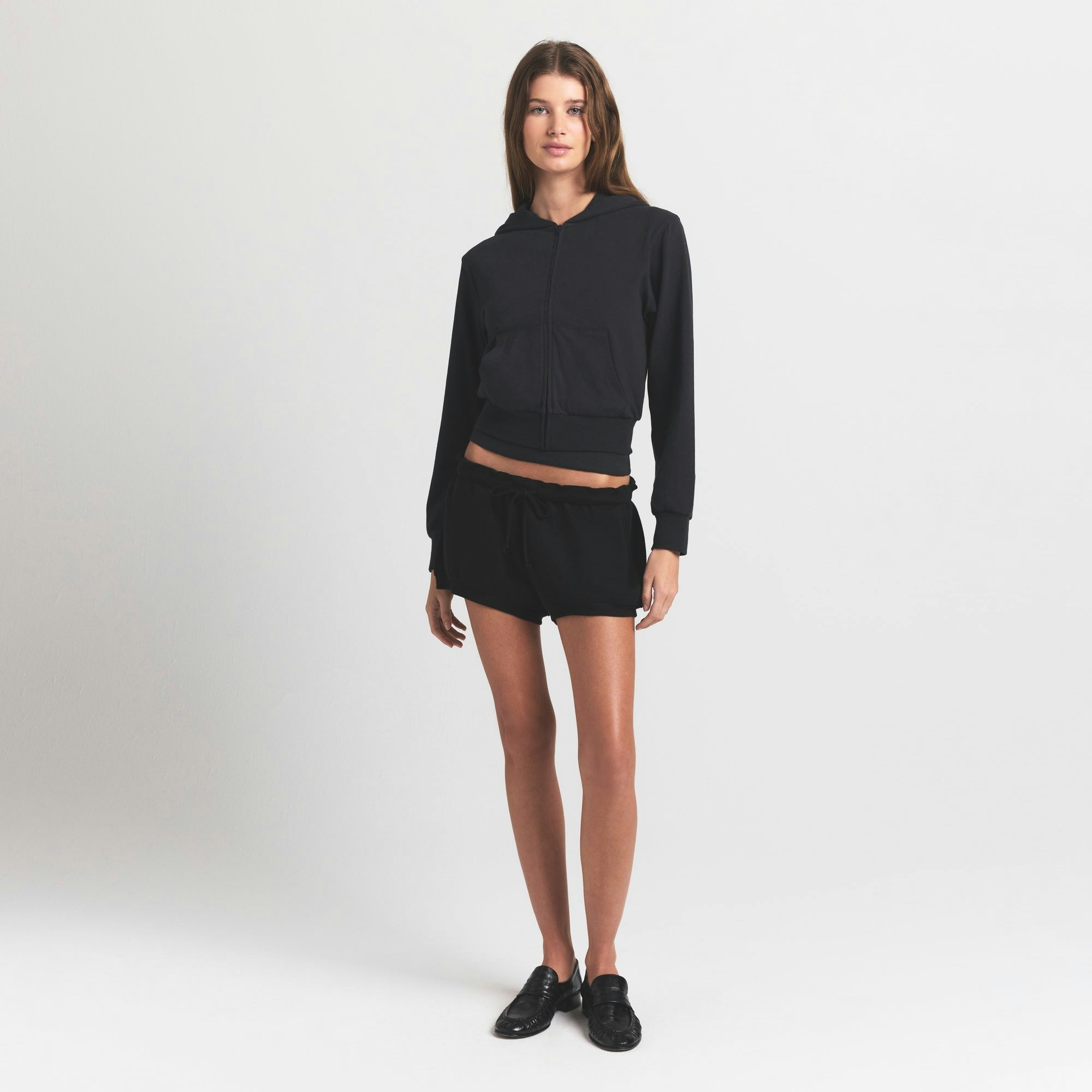 Skims Cotton Jersey Zip Up Hoodie Soot